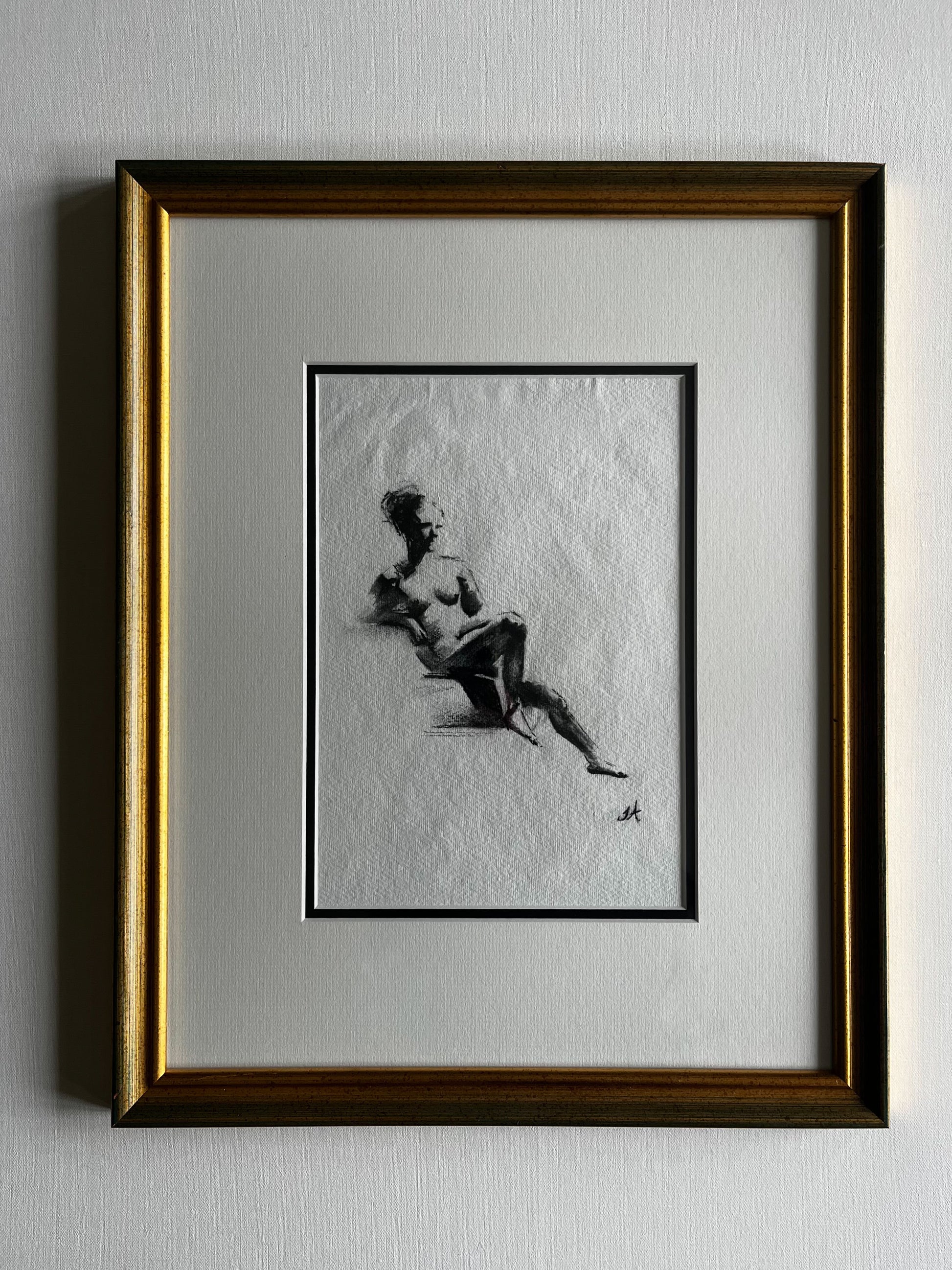 Classical Recline (Charcoal) - Sophie Alliott | Artist in London | Framed Form & Sculptures